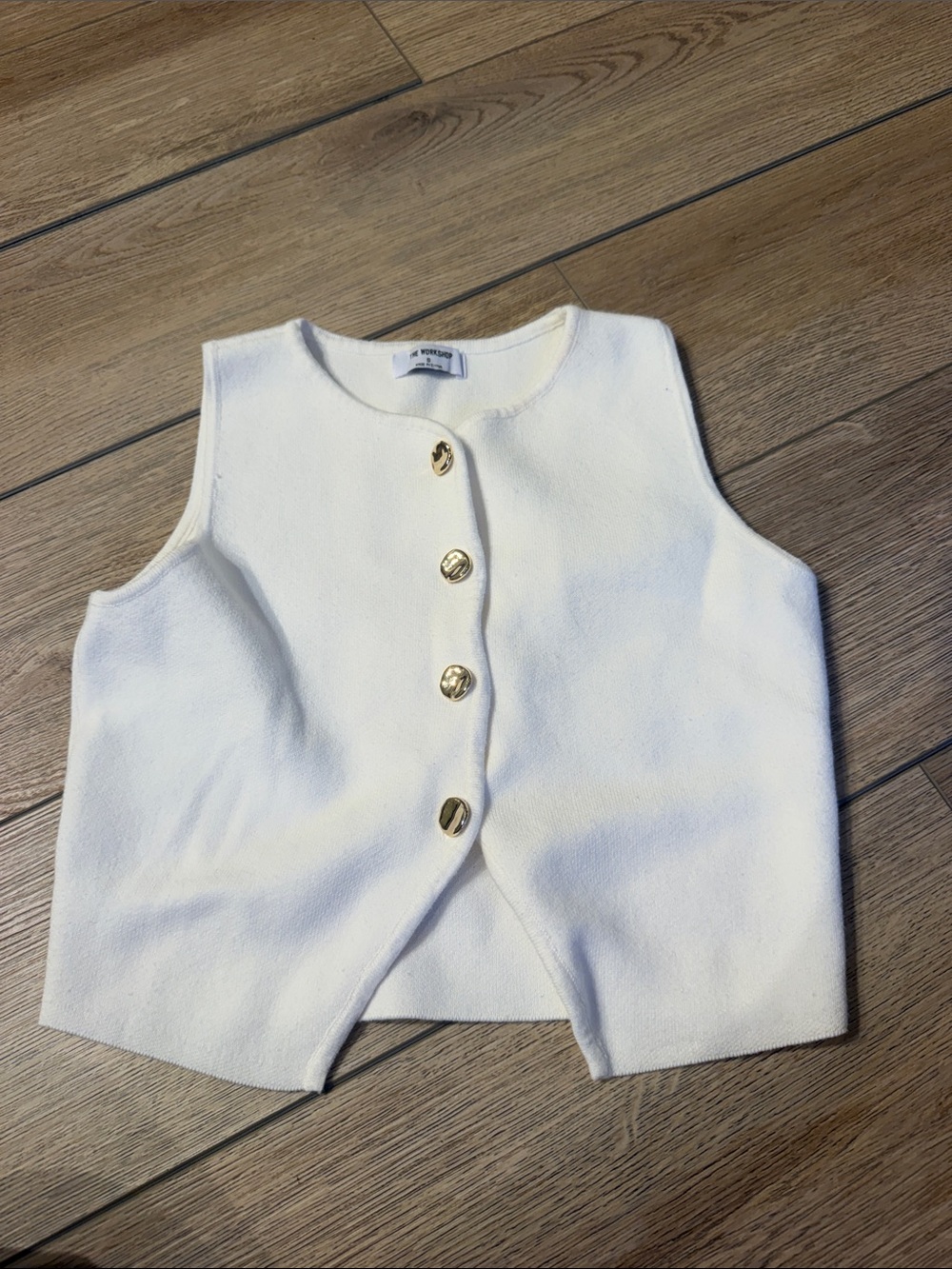 Cream Sleeveless Knit Vest with Gold Buttons